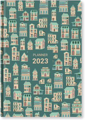 Happening Hippo Dated Planner, Organizer To Do List Daily Diary Notebook for Gratitude Journal A5 Planner House Theme / World Architecture / Designer 100 Pages(Green)