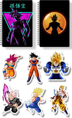 buddytales Dragon Ball Z Goku Anime combo A5 Notebook Unruled 180 Pages(Neon and Black, Pack of 2)