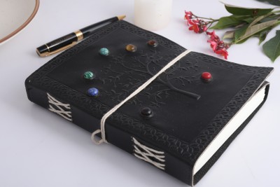 THE CRAFT MONK Elegant Tree Engraved Leather Diary A6 Diary Unruled 200 Pages(Black)