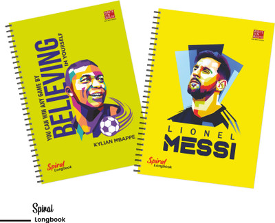 WRITE ON WHITE PREMIUM Spiral Sports Edition A4 Notebook Rulled 200 Pages(Yellow, Green, Pack of 2)