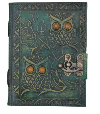 CRAFT CLUB Leather Double Owl Embossed Journal With C-Lock A5 Diary Unruled 200 Pages(Green)