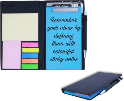 DALUCI Neon Blue Memo Note Book With Sticky Notes & Clip Holder In Diary Style A5 Memo Pad Hard Bound 50 Pages(Neon Blue)