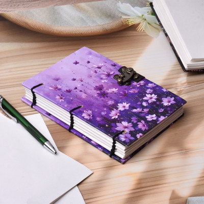 NIZAM HANDICRAFT unique A5 Diary unruled 200 Pages(White, Purple)