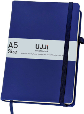 UJJi Navy Blue Colour Notebook in PU Leather with Elastic Closure and Pen Loop A5 Notebook Ruled 186 Pages(Navy Blue)