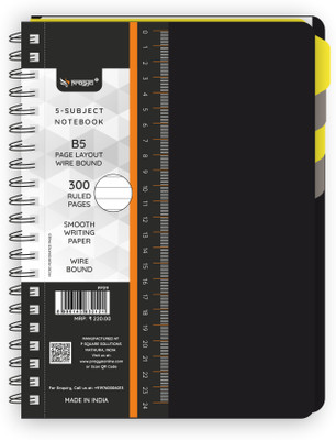 Pragya Office Pro Wire-O 5 Subject Notebook | B5 (17.5x25 CM) - 300 Single Ruled Pages B5 Notebook Single Line 300 Pages(Multicolor, Pack of 4)
