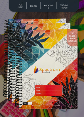 SPECTRUMNOTEBOOK Spiral Notebook A4 Notebook Ruled 140 Pages(Red, Pack of 3)