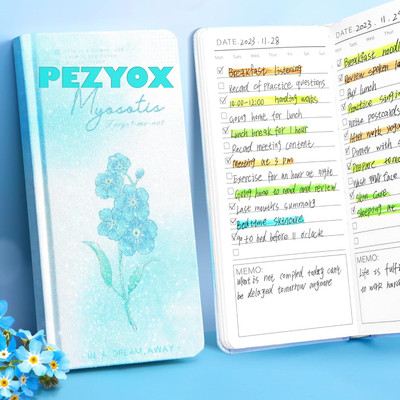 PEZYOX Daily Planner Undated, Schedule Your Day, Undated Planner, Guided Journal Pocket-size Diary yes 192 Pages(Blue)