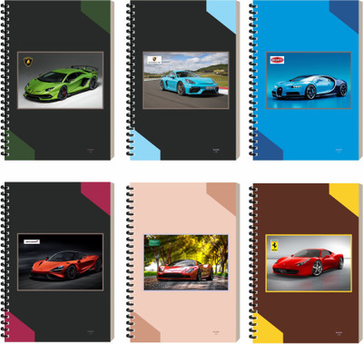 ESCAPER Sports Car Diary, Designer Notebook, Spiral Binding Notepad For Writing A5 Diary Ruled 160 Pages(Jumbo, Pack of 6)