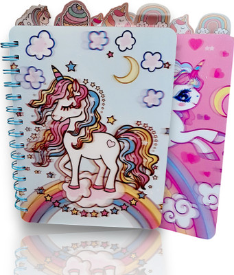TECHNOCHITRA Lenticular 3D Unicorn Cover Spiral Bound Diary Unicorn Notebook Diary for Girls Regular Notebook Ruled 200 Pages(Multicolor)