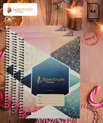 GARGANDASSOCI SPECTRUM A4 Notebook PLAIN AND UNRULLED 180 Pages(Orange, Pack of 3)