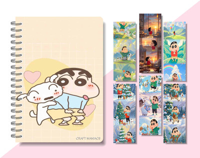 craft maniacs 2024 SHINCHAN DIARY & 6 FREEBIE BOOKMARKS A5 Notebook RULED 160 Pages(Multicolor)