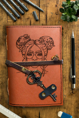 DI-KRAFT Handmade Classic Design Leather-Printed Leather A6 Diary Unruled 200 Pages(Brown 8)