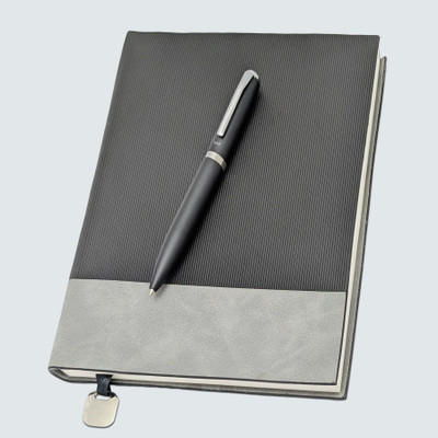 UJJi Line Pattern Black Color with Metal Pen A5 Size Ruled Notebook A5 Notebook Ruled 192 Pages(Black)