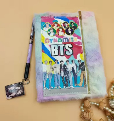FIDELITY BTS Fur Diary w/attached pouch Notebook Personal Diary Ruled Pages For BTS Fans A5 Diary Ruled 80 Pages(Multicolor)