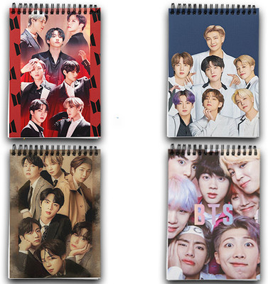 RINKON BTS Notebook BTS Notepad PACK OF 4 Boys Printed Diary Army Girls Bangton Butter A6 Note Book Unrulled 100 Pages(Multicolor, Pack of 4)