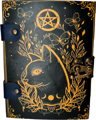 Design Dimension Handicraft Handmade Cardboard Cat Printed Paper Diary A5 Note Book Unruled 200 Pages(Black)