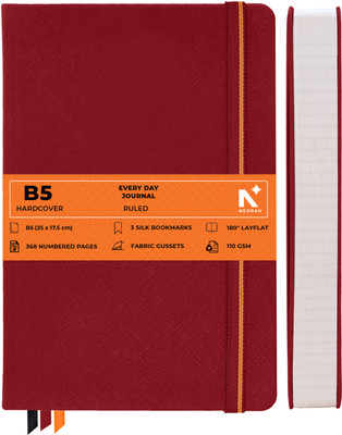 NEORAH 368Pages-110 Gsm |PAGE A DAY RULED Notebook Journal |Back Pocket |3 Book Mark B5 Journal Ruled 368 Pages(Red)