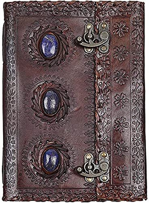 Dev HC Leather Unlined Pages 3 Stone Lock Handmade Diary for Gift and Travel Journal A5 Diary Plain 100 Pages(Brown)