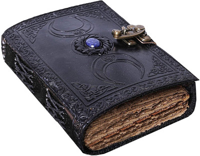 DI-KRAFT Leather journal with Moon embossed with stone 200 pages A5 size A5 Journal UNRULED 100 Pages(MULTICOLOR13)