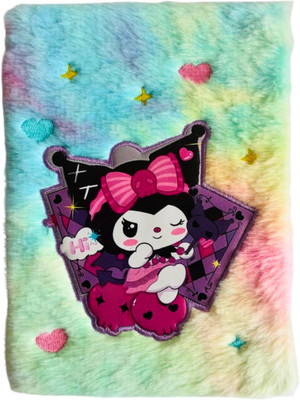 Gold Leaf Kuromi A5 Plush Fur Diary – Cute Notebook for School, Writing & Gift A5 Diary Ruled 160 Pages(Multicolor)