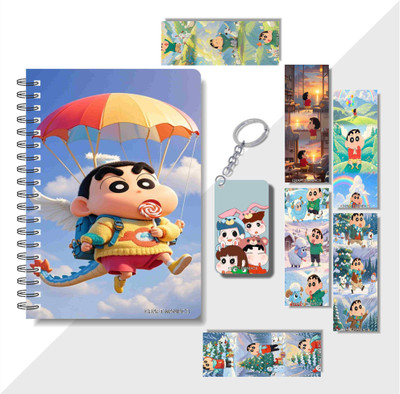 craft maniacs 2025 SHINCHAN DIARY & 6 FREEBIE BOOKMARKS & ONE KEYCHAIN A5 Notebook RULED 160 Pages(Multicolor)