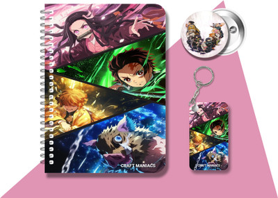 craft maniacs demon s DIARY + keychain + badge A5 Notebook RULED 160 Pages(Multicolor)