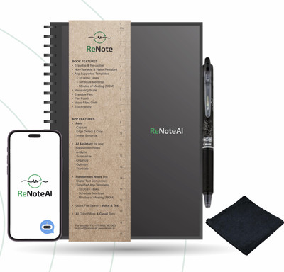 Renote Air - Smart Reusable Notebook with AI Assistance A5 Notebook Ruled 48 Pages(Black)