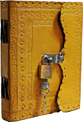 Dev Leather Handmade Lock and Key Diary with Unlined Pages A5 Diary Unruled 100 Pages(Yellow)