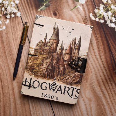 Al Zohra Handicraft Leather Cardboard Hogwarts 1800 Print Special Binding A5 Diary Notebook A5 Notebook Unruled 200 Pages(Multicolor)