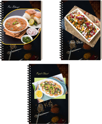 ESCAPER Food Spiral Notebook for Meal Planning, Journaling, Writing Notepad A5 Diary Ruled 160 Pages(Combo- D, Pack of 3)