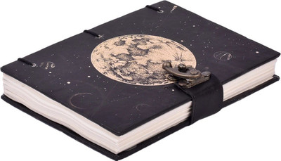 Al Zohra Handicraft Leather Cardboard Moon Print Special Binding A5 Diary Notebook A5 Notebook Unruled 200 Pages(Black)