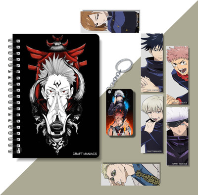 craft maniacs 2024 JUJUTSU KAISEN DIARY ,6 FREEBIE BOOKMARKS & ONE WOODEN KEYCHAIN A5 Notebook RULED 160 Pages(Multicolor)