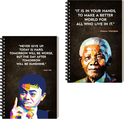 ESCAPER Motivational Quotes Diary, Spiral Notebook, Executive & Office Notepad A5 Diary Ruled 160 Pages(Combo- C, Pack of 2)