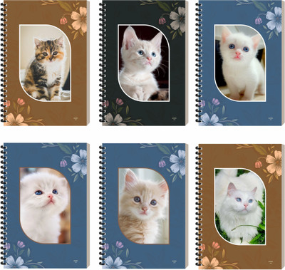 ESCAPER Cat Designer Diary, Stationery Journal, Binding Notebook, Spiral Notepad A5 Diary Ruled 160 Pages(Jumbo, Pack of 6)