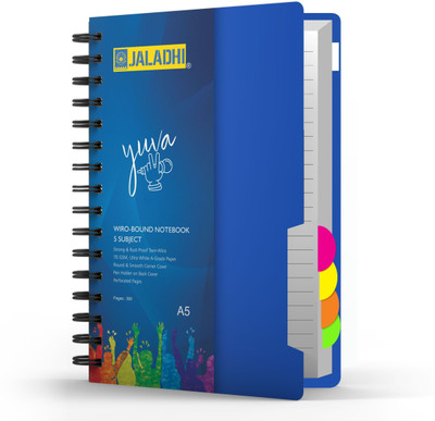 JALADHI 5 Subject Notebook A5 Note Book Ruled 300 Pages(Blue)