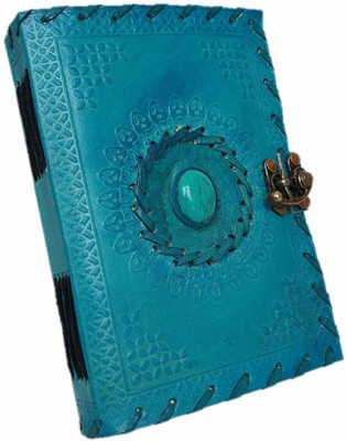 Anshika International Pure Genuine Real Vintage Leather Handmade Paper Notebook Stone Dairy with Metal C-Lock - (7X5 Inch) Regular Diary Unruled 100 Pages(Ocean Blue)