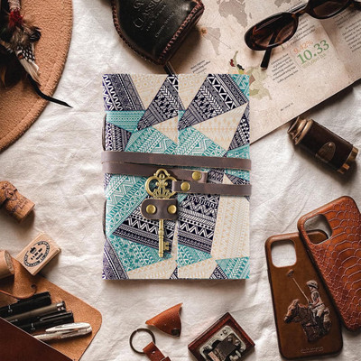 DI-KRAFT Printer Leather journal with key lock pattern 4*6 inches 200 pages A6 Diary unruled 200 Pages(multicolor 01)