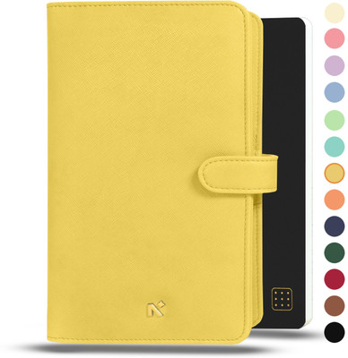 NEORAH PETITE Notebook SLEEVE with SNAP + JOURNAL |Faux Leather + Penloop|4 Card Slots Assorted Organizer DOTGRID 160 Pages(Yellow)