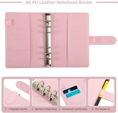JITAHARAY File Folder Ring Binder Notebook Set A6 Diary Single Ruled 50 Pages(Multicolor)