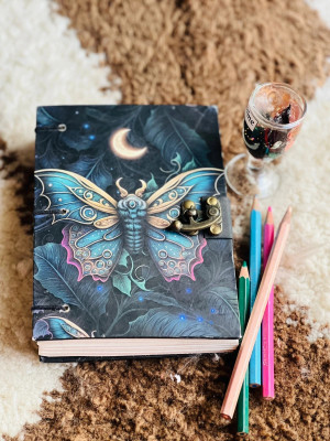 NIZAM HANDICRAFT Butterfly moon Printed Diary Notebook With Lock Clasp For Gift/Office A5 Diary 200 200 Pages(Multicolor)