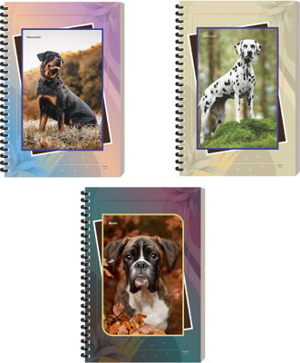 ESCAPER Dog Journal Notepad, Spiral Ruled Diary, Personal Notebook A5 Diary Ruled 160 Pages(Combo-E, Pack of 3)