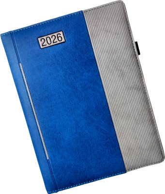 Excel PU Leather Finish Hard Bound Executive Diary Planner Sunday Half page Regular Diary 2026 with Pen Holder paper size 24x18 cm, ,80Gsm Ruled 365 Pages(Blue)