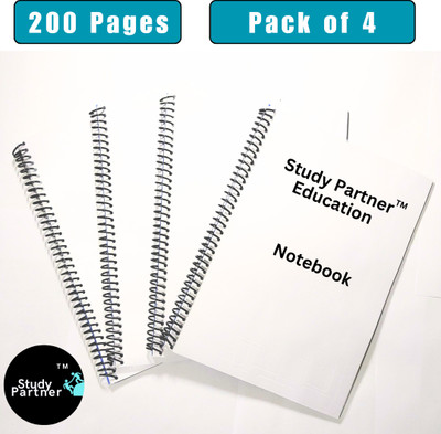 S P EDU NOTEBOOK SPIRAL NOTEBOOK combo size A4 Notebook UNRULED 200 Pages(White, Pack of 4)