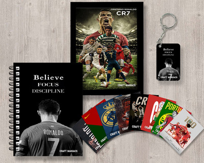 craft maniacs CR7 FOOTBALLER GIFTING COMBO A5 Notebook RULED 120 Pages(Black)