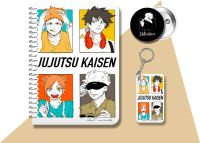 craft maniacs JUJUTSU DIARY & ONE KEYCHAIN & BADGE A5 Diary RULED 120 Pages(Multicolor)