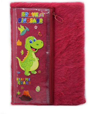 Kidizkart Dino Fur Diary with Inbuilt Pouch A5 Diary Ruled 70 Pages(Red)