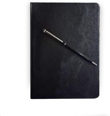 MV Creations Black A5 Diary with 200 Pages of Premium Paper with a Black Sleek Metallic Pen A5 Diary Ruled 200 Pages(Black)