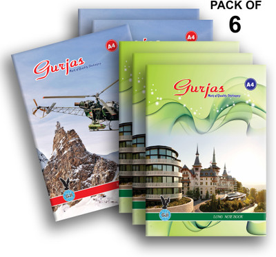 Gurjas Soft Bound Long A4 Notebook Ruled, Single Line 172 Pages(Multicolor, Pack of 6)