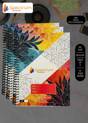 SPECTRUMNOTEBOOK Spiral Notebook A4 Notebook Ruled 140 Pages(Red, Pack of 3)