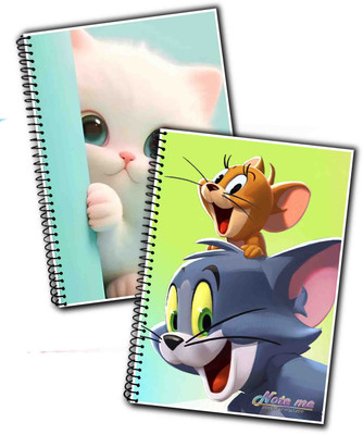 NOTEme Hand Made Spiral Binding A4 Notebook unruled 200 Pages(CUTE CAT, Tom & Jerry, Pack of 2)